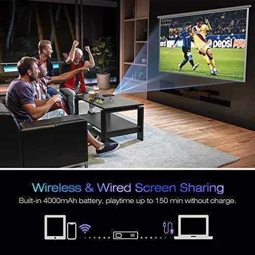 AKASO Mini Projector, Pocket-Sized DLP Portable Projector, 50 ANSI Lumens Video Projector, Support 1080P HDMI Input Built-in Rechargeable Battery Stereo Speakers and Remote Control Movie Projector