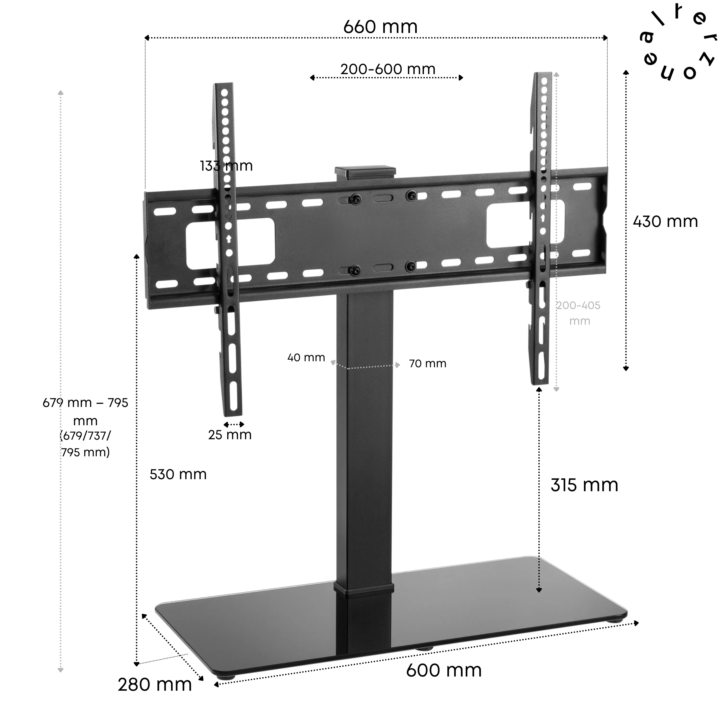 Alterzone Slim 7g Compact TV Stand with Glass Base for 37"-70" TVs, Black