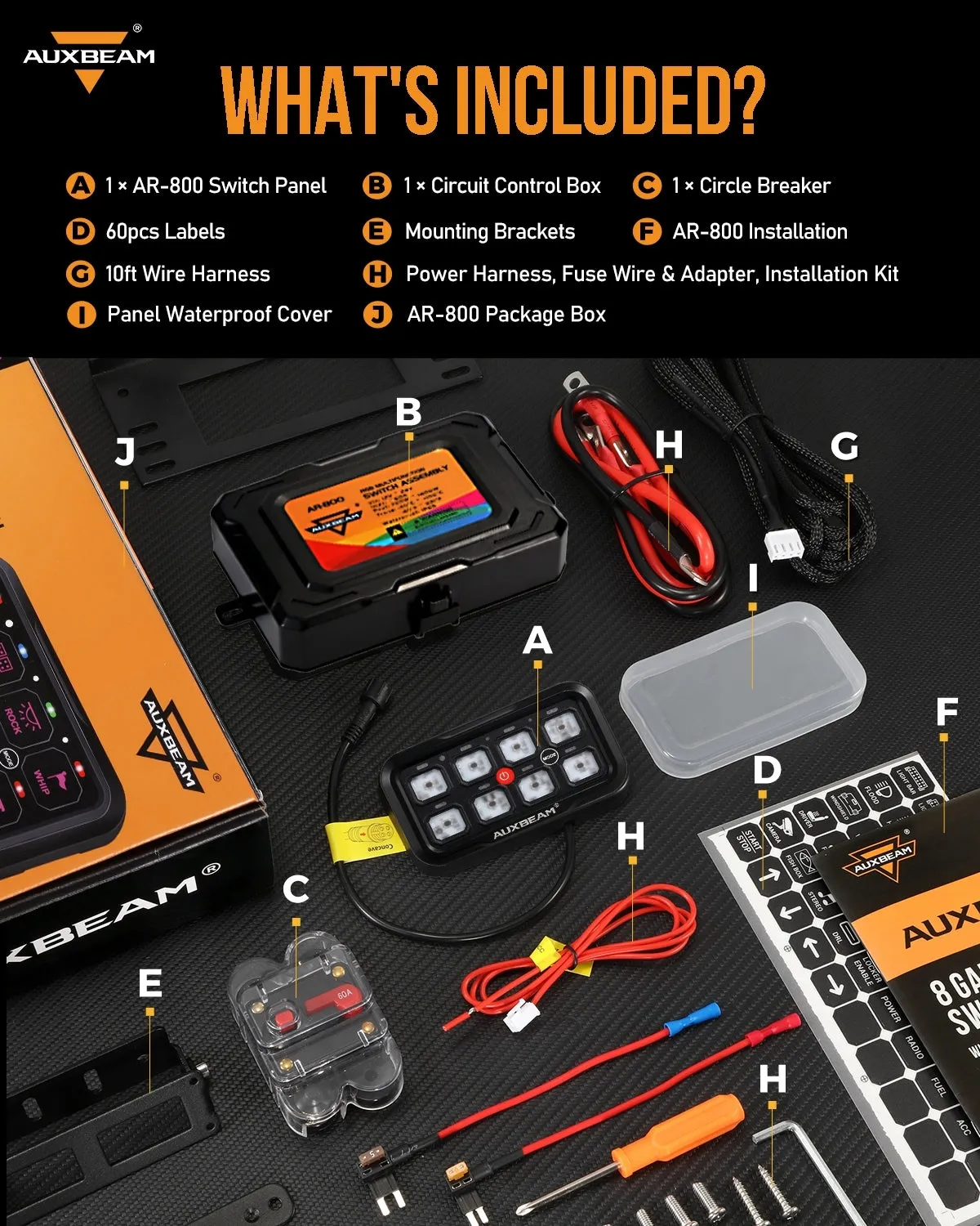 AR-800 Multifunction RGB Switch Panel with Bluetooth Controlled & 47 Inch Extension Cable(Optional) for Toyota Tacoma