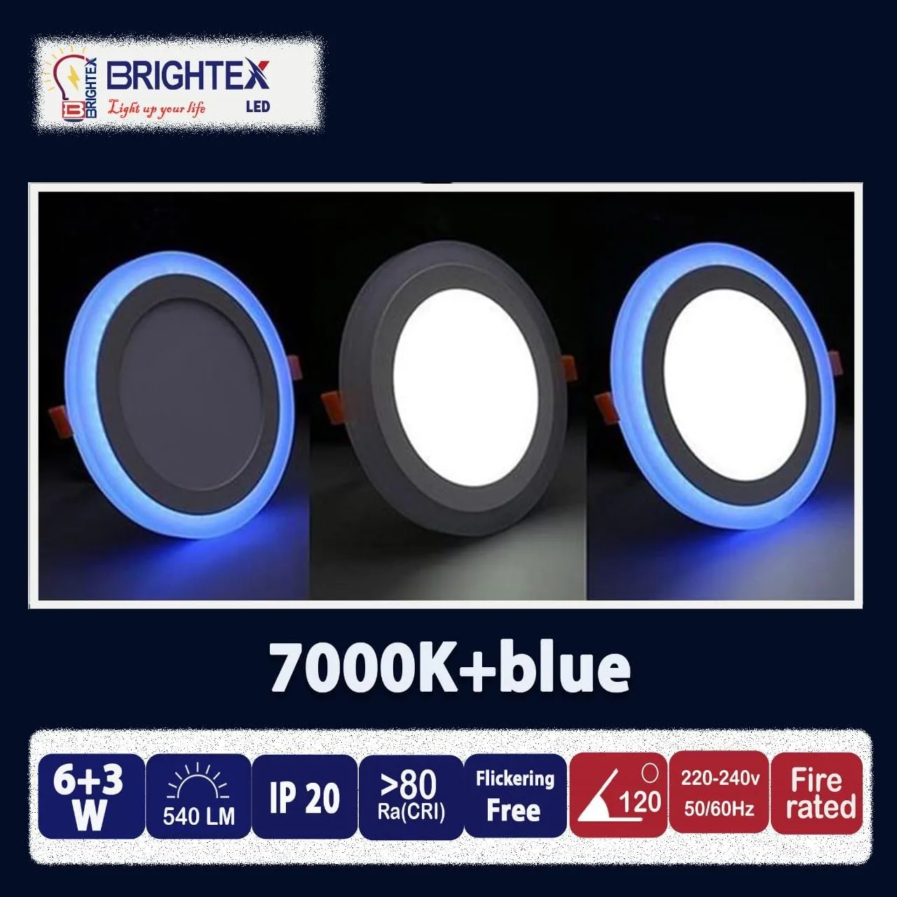 Brightex, Panel Lights White   Blue LED Ceiling Mounted Round Spotlight Downlight