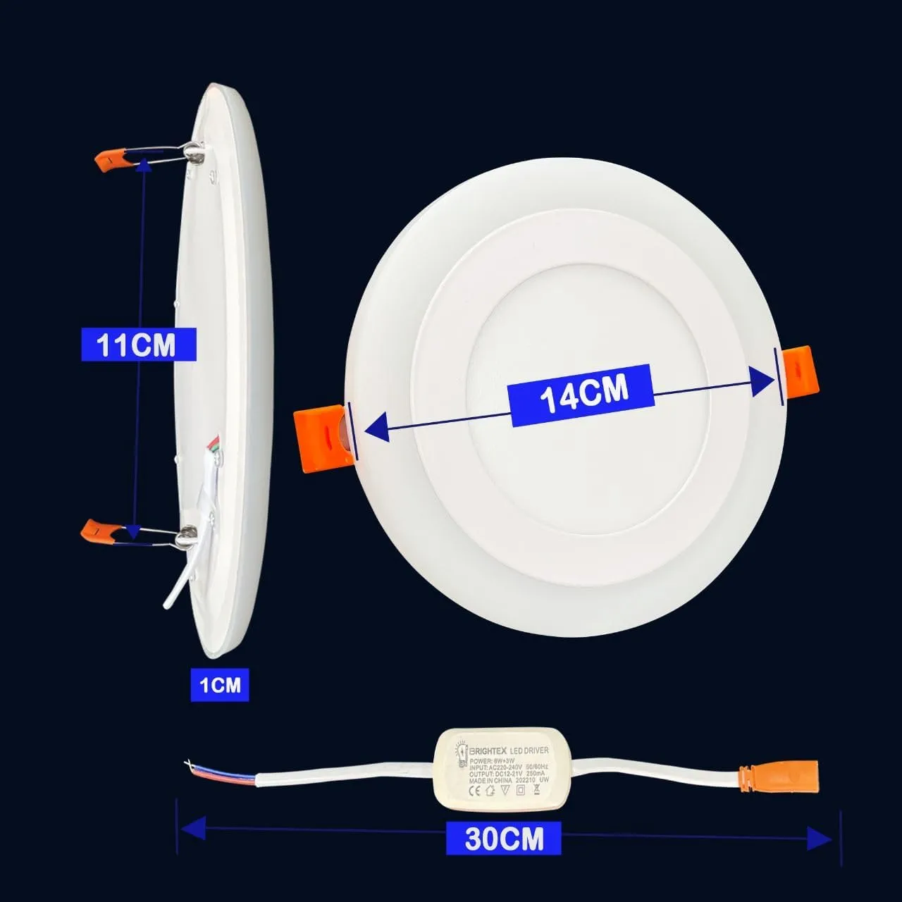 Brightex, Panel Lights White   Blue LED Ceiling Mounted Round Spotlight Downlight