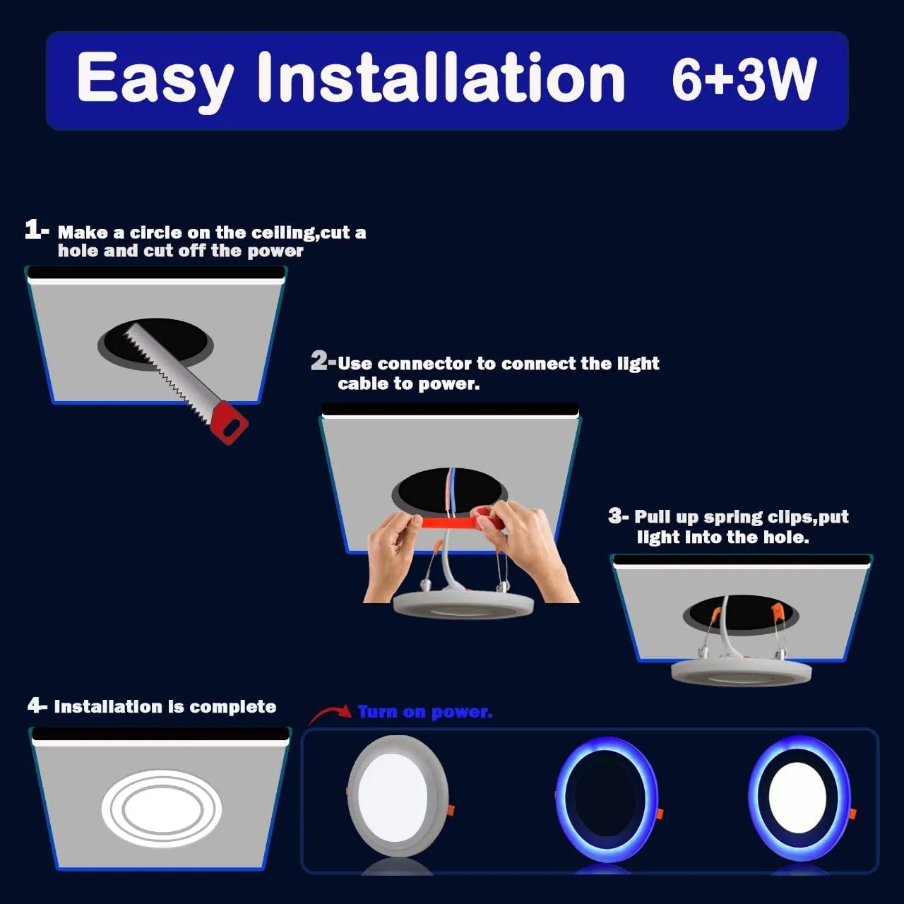 Brightex, Panel Lights White   Blue LED Ceiling Mounted Round Spotlight Downlight