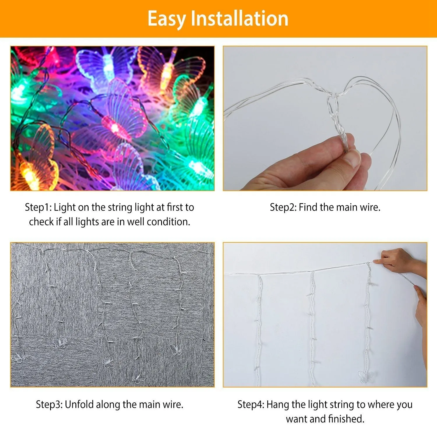 Butterfly Curtain String Lights USB Powered with 8 Modes 96 LED Remote Control