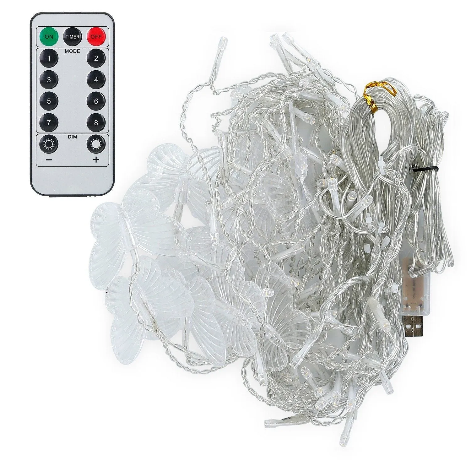 Butterfly Curtain String Lights USB Powered with 8 Modes 96 LED Remote Control