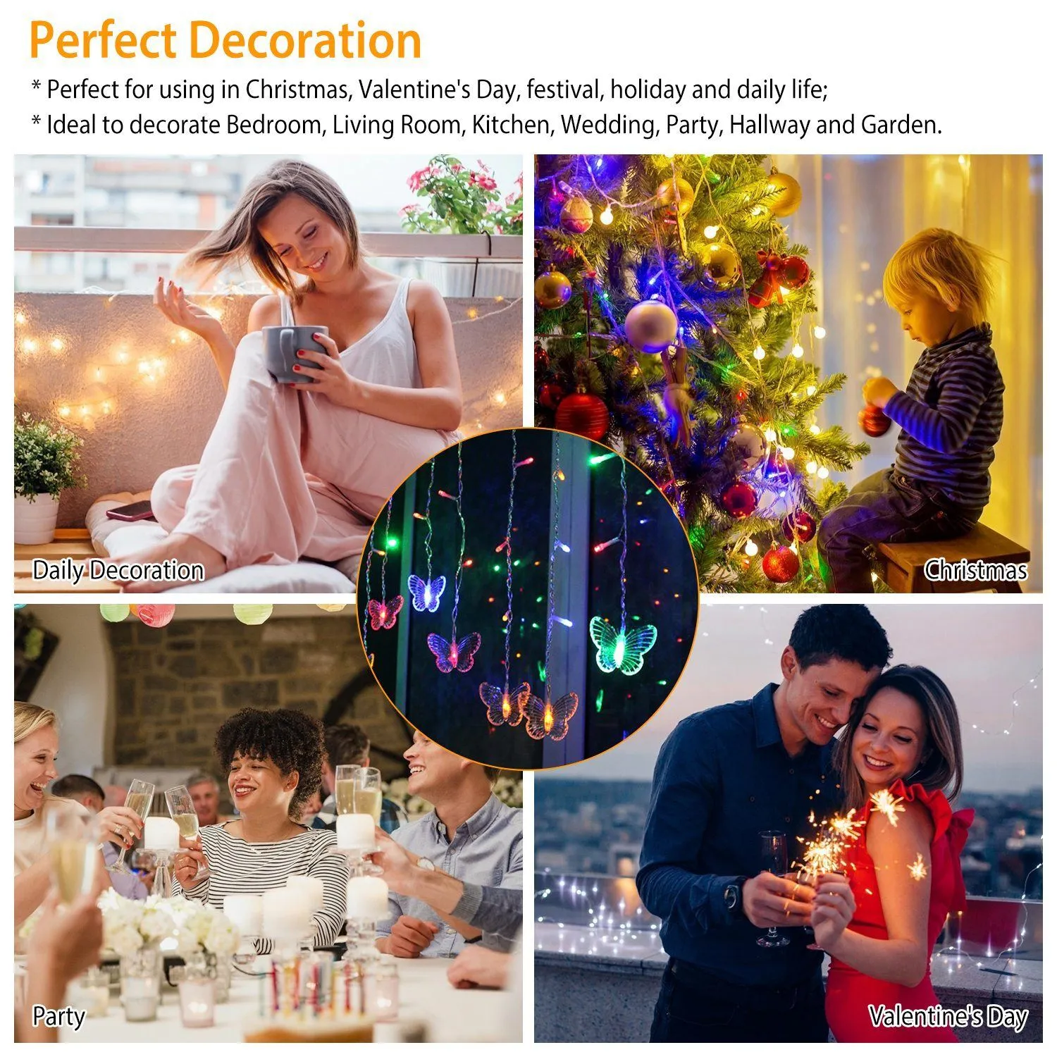 Butterfly Curtain String Lights USB Powered with 8 Modes 96 LED Remote Control