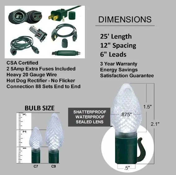 C7 Teal 25 LED Tree Lights – Commercial String Lights