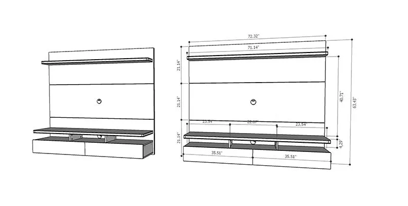 City 1.8 Floating Wall Theater Entertainment Center in Maple Cream and Off White
