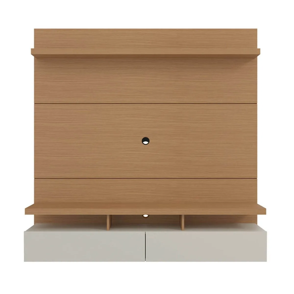 City 62.99 Modern Floating Entertainment Center with Media Shelves in Maple Cream and Off White