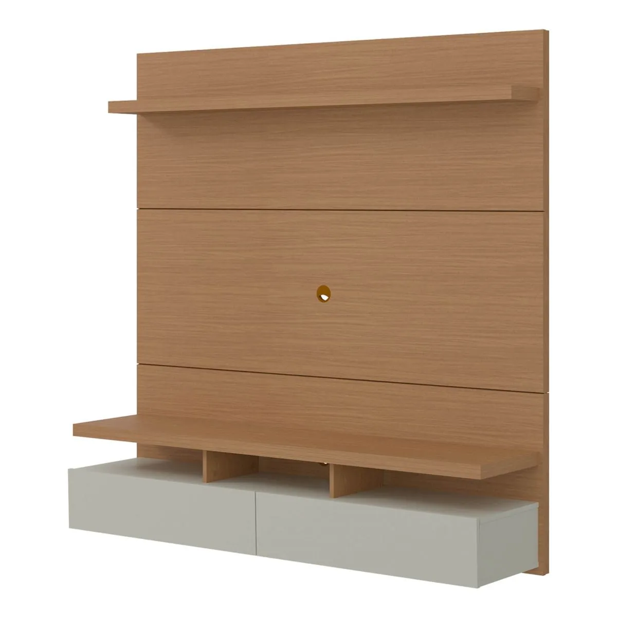 City 62.99 Modern Floating Entertainment Center with Media Shelves in Maple Cream and Off White