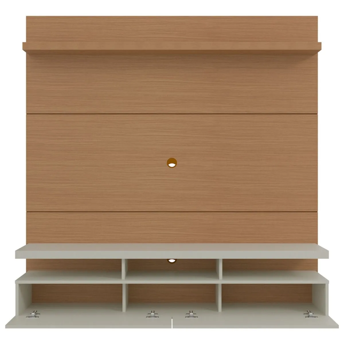 City 62.99 Modern Floating Entertainment Center with Media Shelves in Maple Cream and Off White