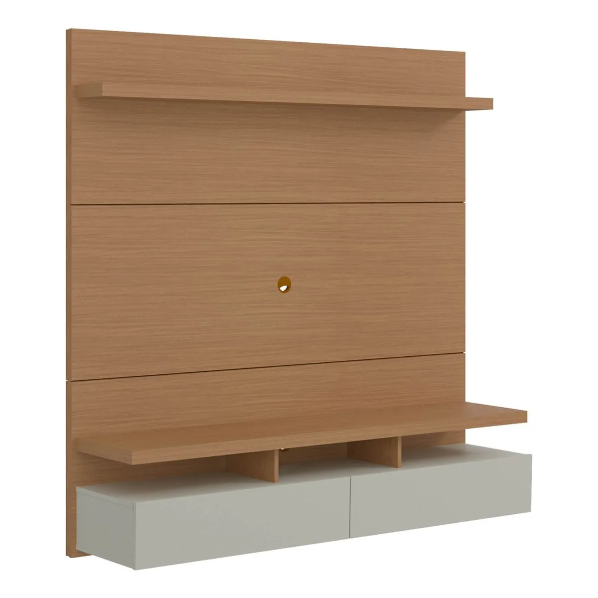 City 62.99 Modern Floating Entertainment Center with Media Shelves in Maple Cream and Off White