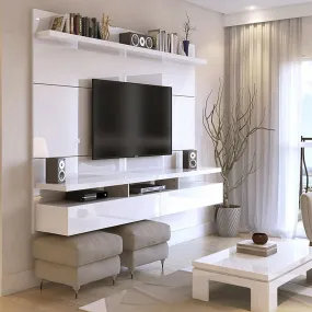 City 62.99 Modern Floating Entertainment Center with Media Shelves in White Gloss