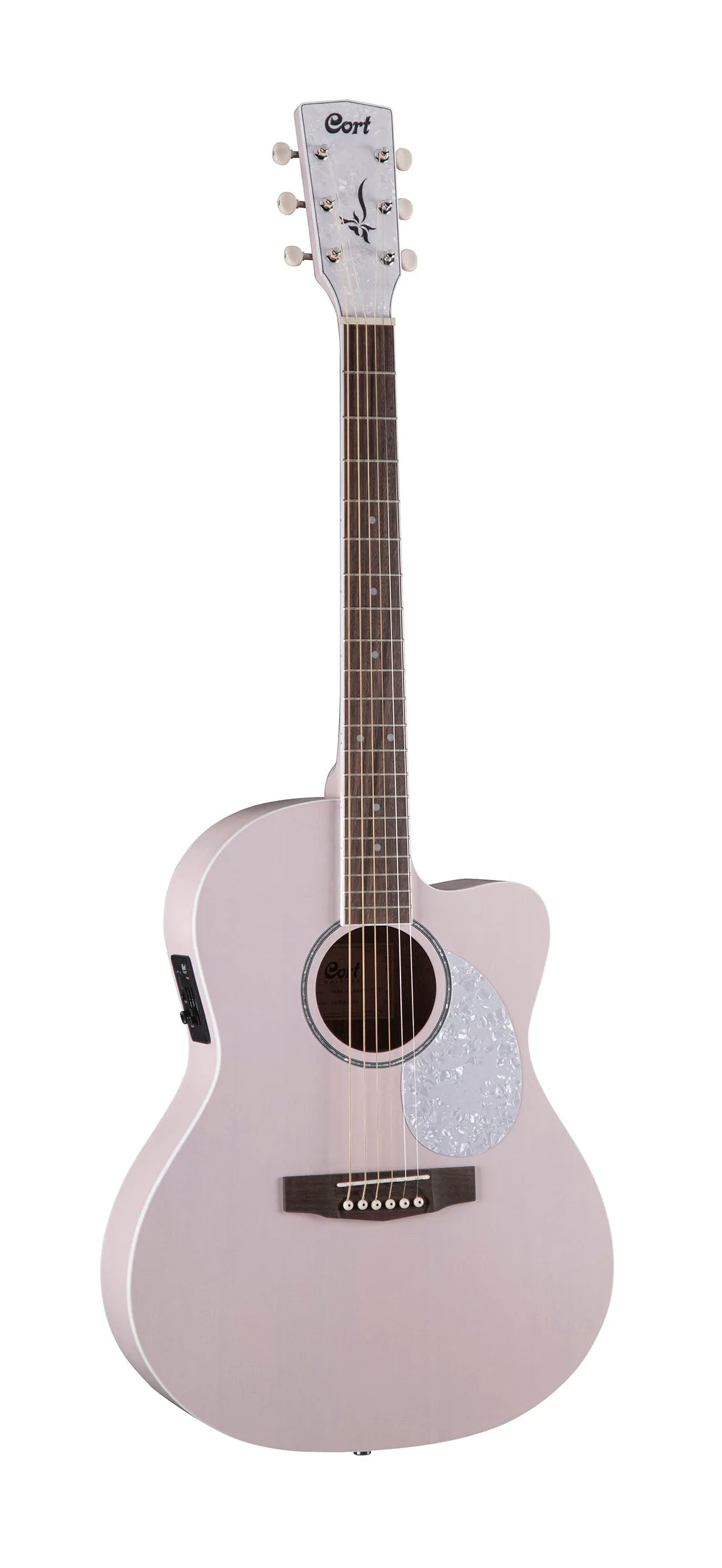 Cort Jade Classic Series Acoustic-Electric Cutaway Guitar, Pastel Pink Open Pore With Gig Bag