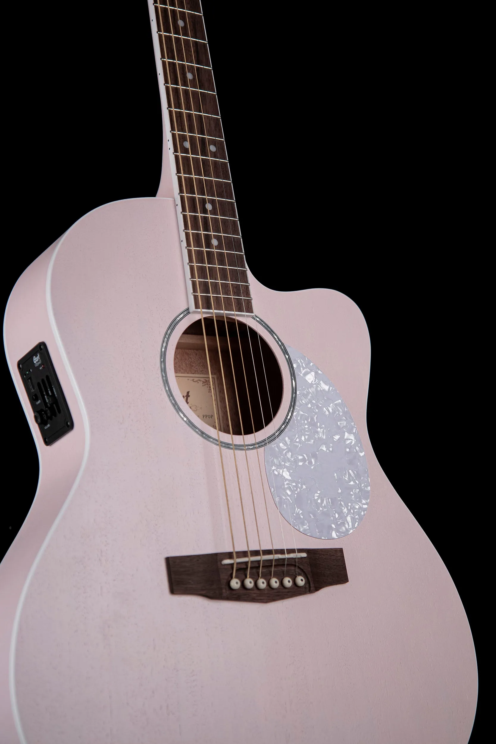 Cort Jade Classic Series Acoustic-Electric Cutaway Guitar, Pastel Pink Open Pore With Gig Bag