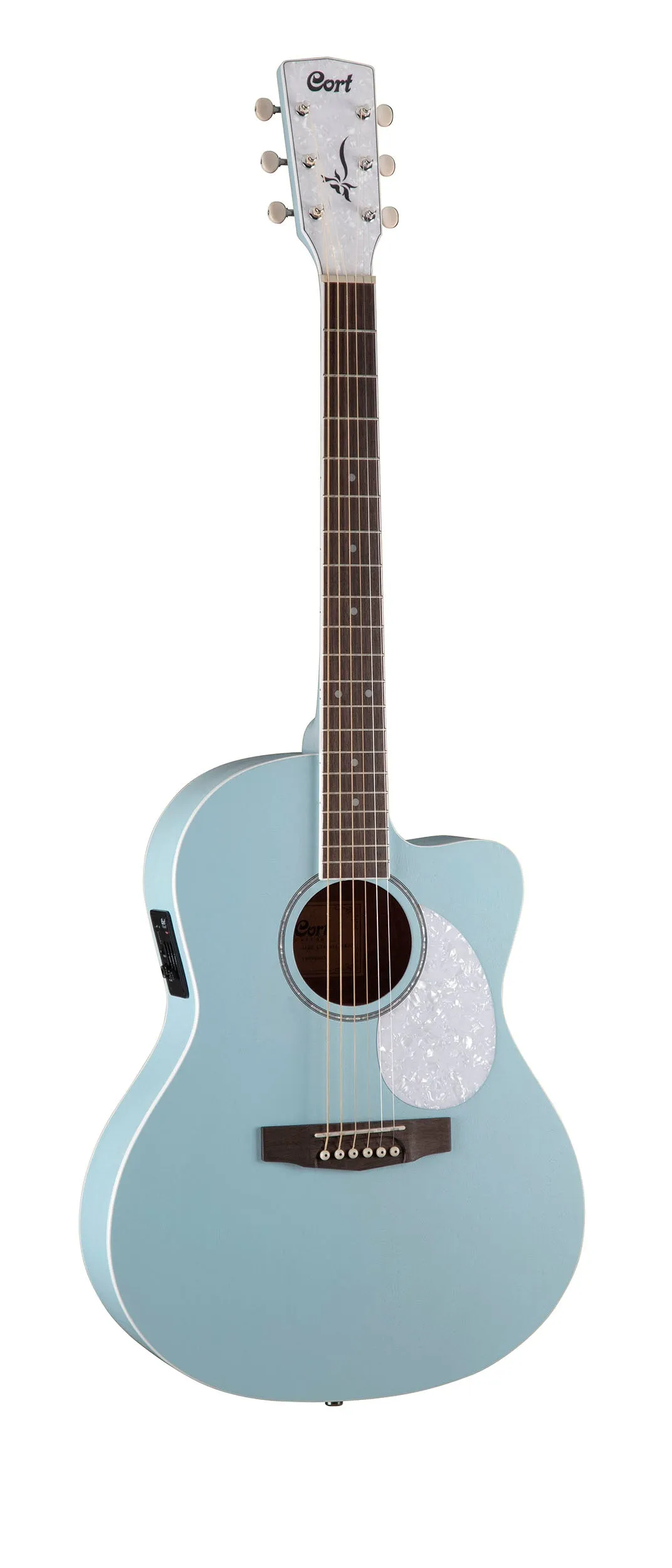 Cort Jade Series Acoustic-Electric Cutaway Guitar, Sky Blue Open Pore With Gig Bag