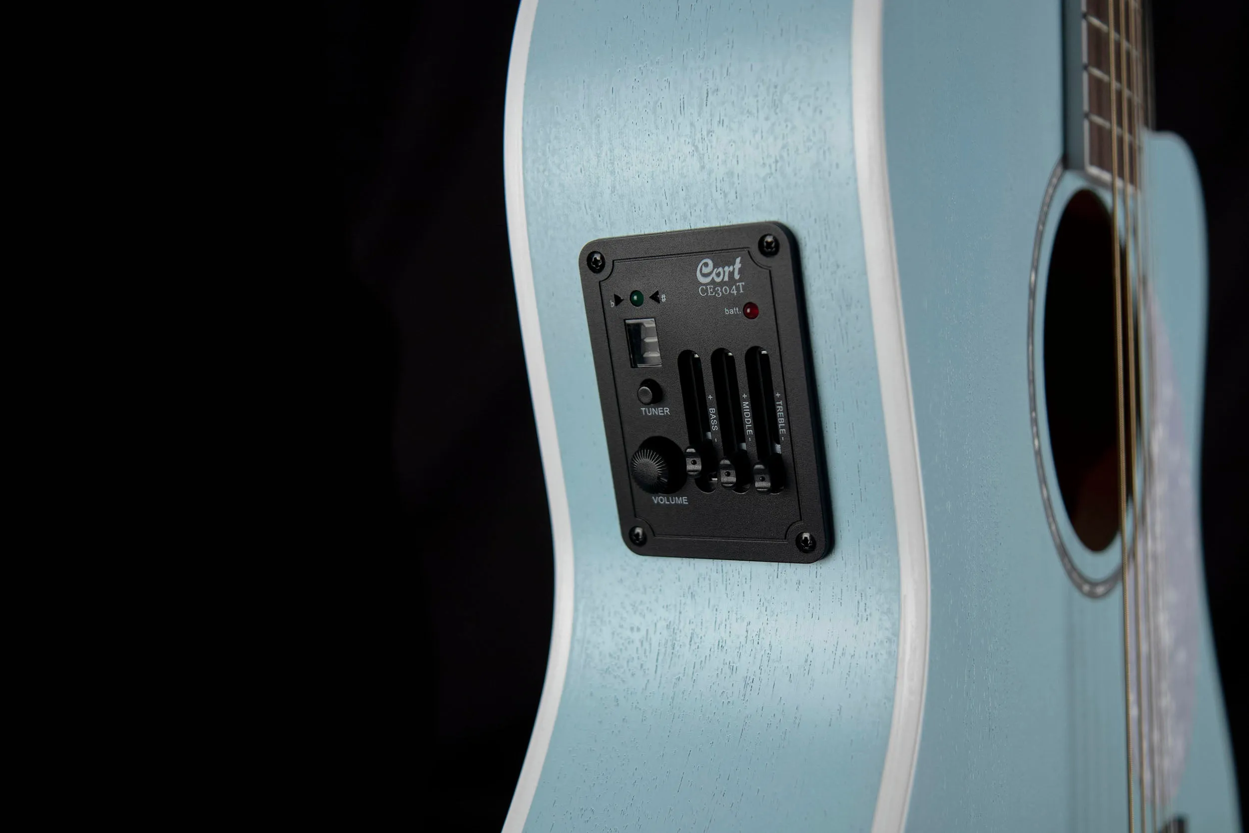 Cort Jade Series Acoustic-Electric Cutaway Guitar, Sky Blue Open Pore With Gig Bag