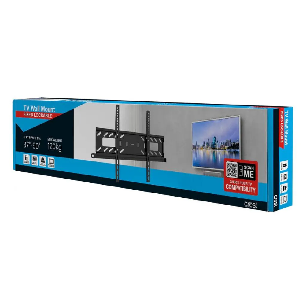 Crest MFP1FL 37" - 90" Black Lockable Fixed TV Wall Mount