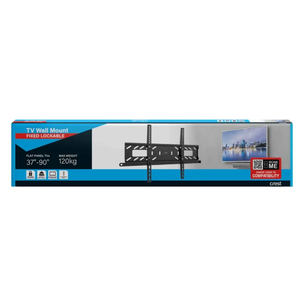 Crest MFP1FL 37" - 90" Black Lockable Fixed TV Wall Mount