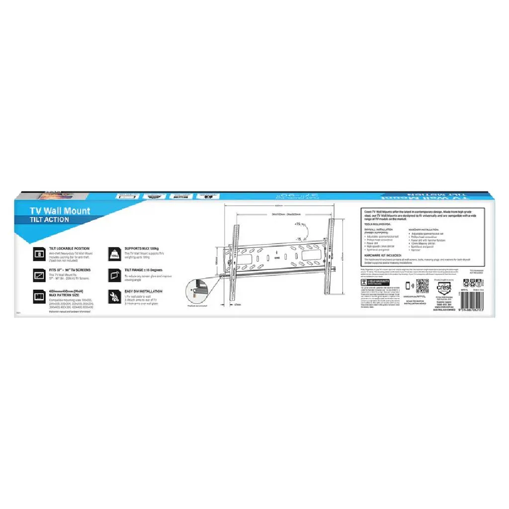 Crest MFP1TL 37" - 90" Black Tilt Motion TV Wall Mount