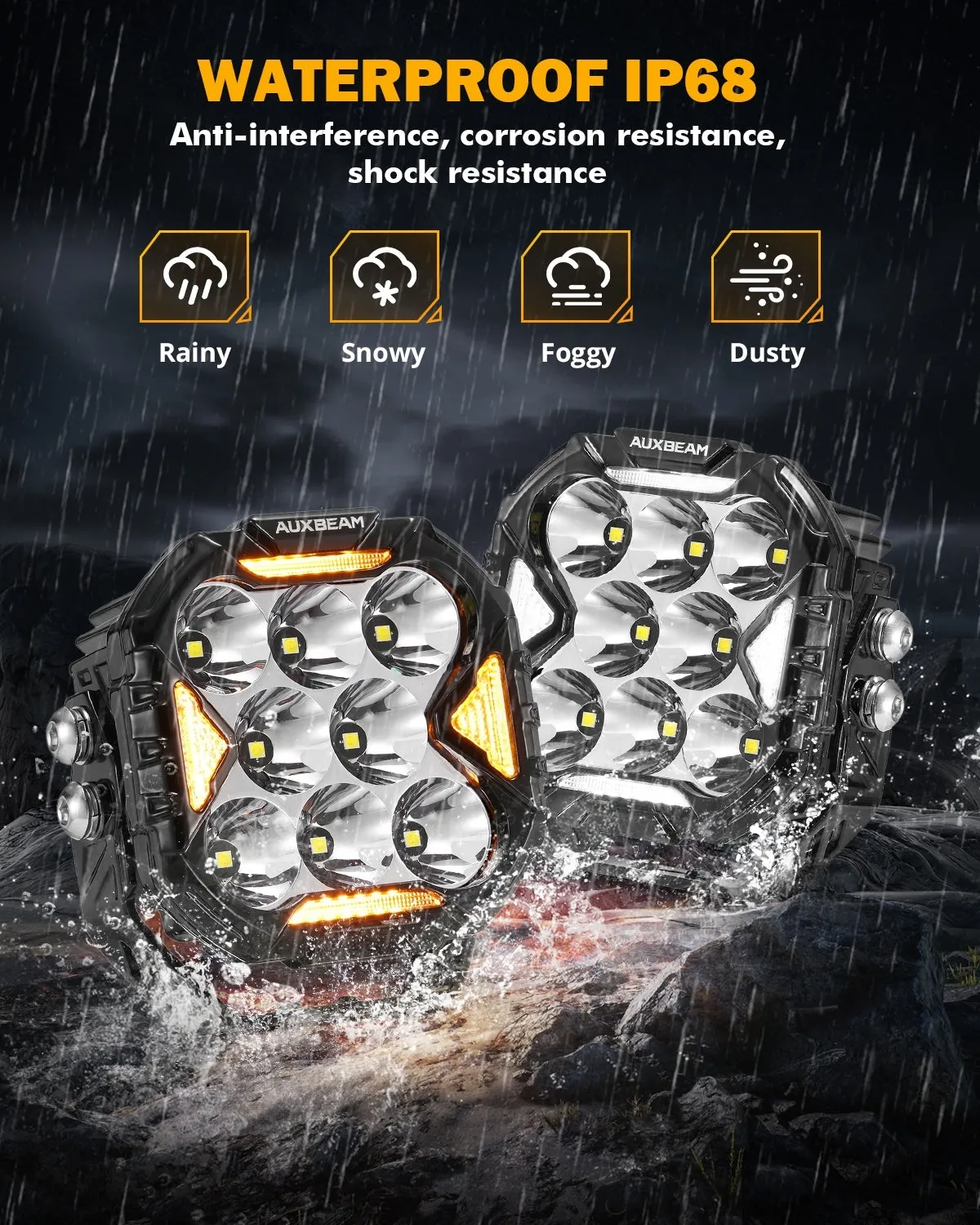 CUBE-Z Series 4 Inch Spot LED Pod Lights Off Road Lights with White DRL & Amber Turn Signal Lights