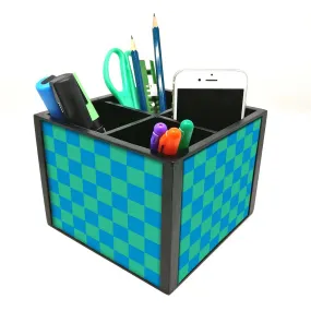Desk Organizer For Stationery -  Chess Board Blue