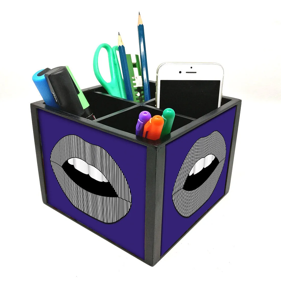 Desk Organizer For Stationery -  Lips Blue