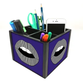 Desk Organizer For Stationery -  Lips Blue