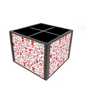 Desk Organizer For Stationery -  Red Hearts