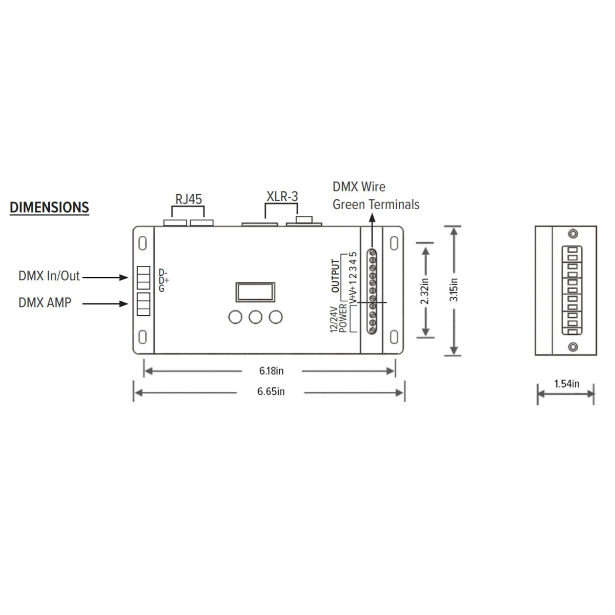 DMX Decoder 5 Channels, 12V/24VDC DMX512/RDMV, 6A x 5CH 30A