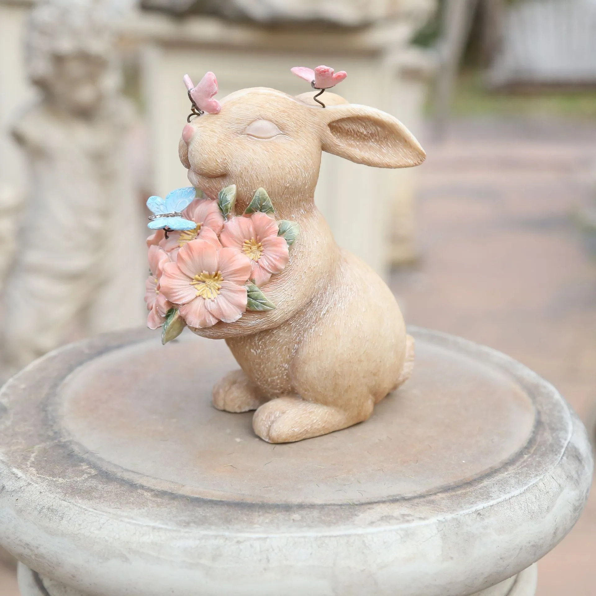 Easter Rabbits Figurines with Flower Butterflies
