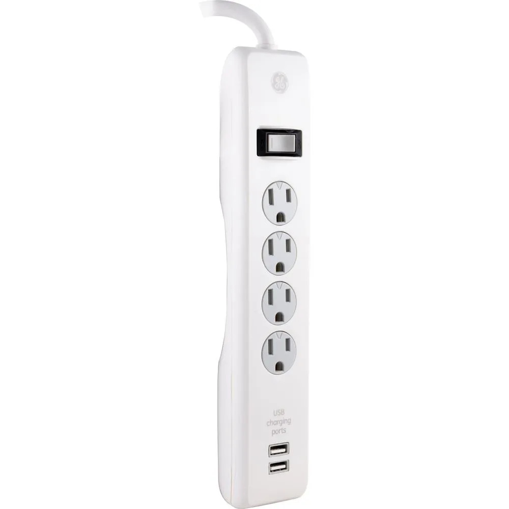 GE 4-Outlet 2 USB Port Surge Protector with 6 Foot Cord
