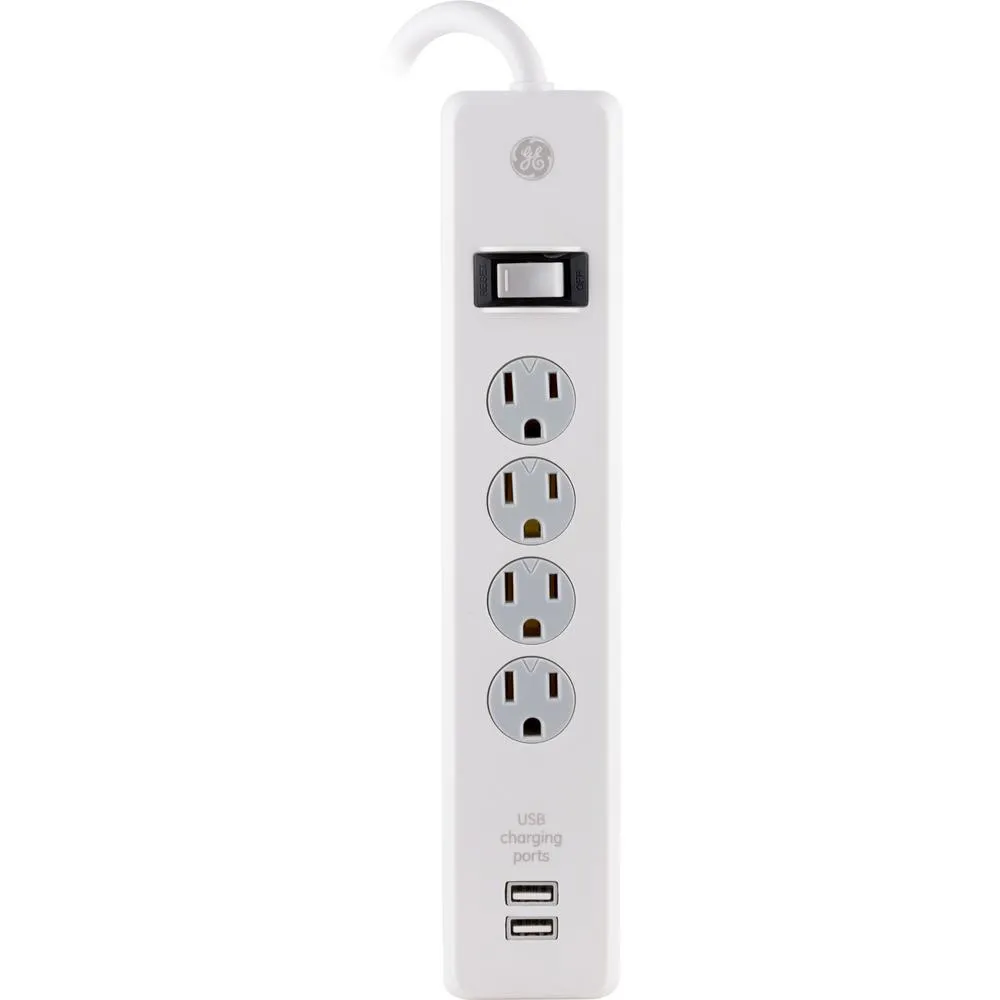 GE 4-Outlet 2 USB Port Surge Protector with 6 Foot Cord