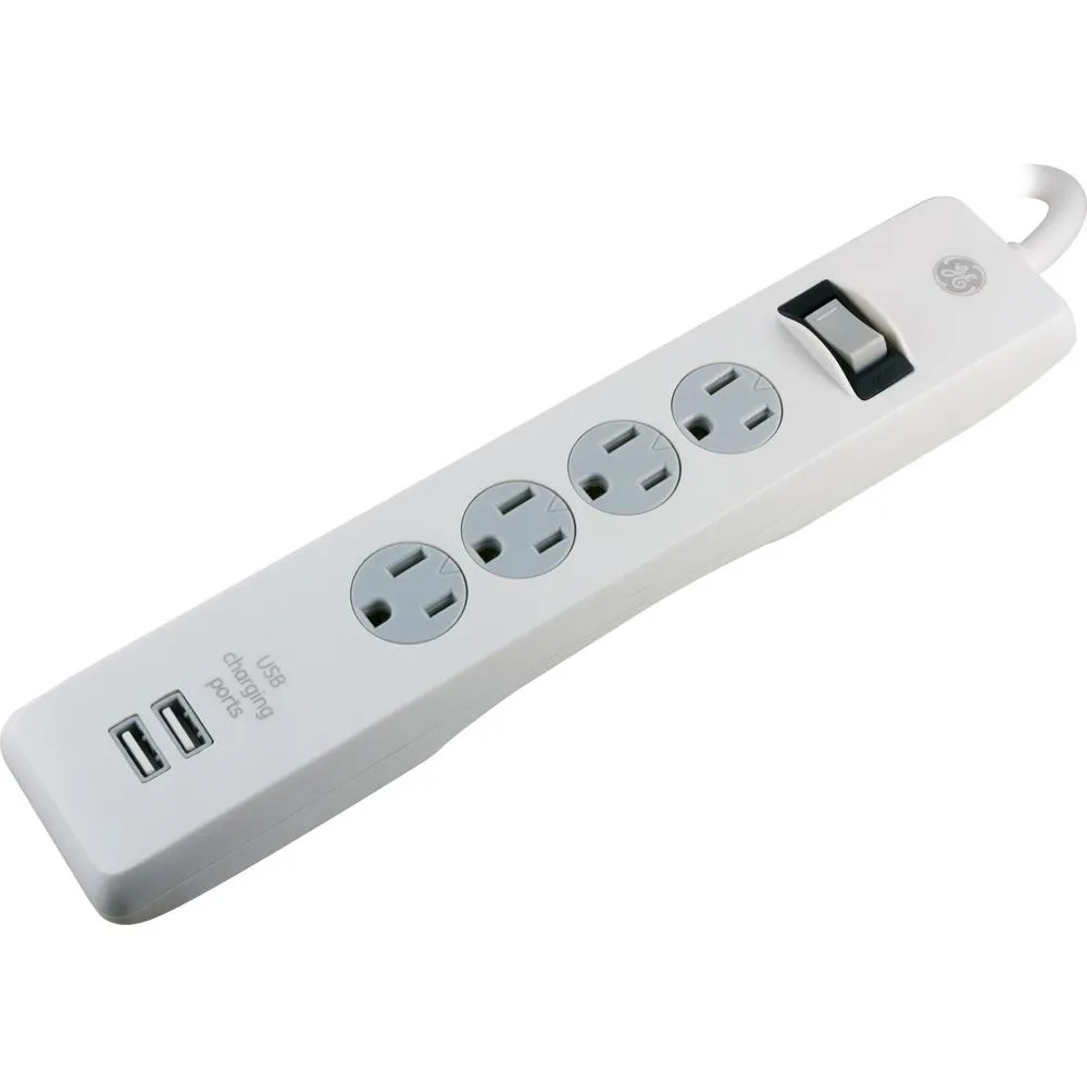 GE 4-Outlet 2 USB Port Surge Protector with 6 Foot Cord