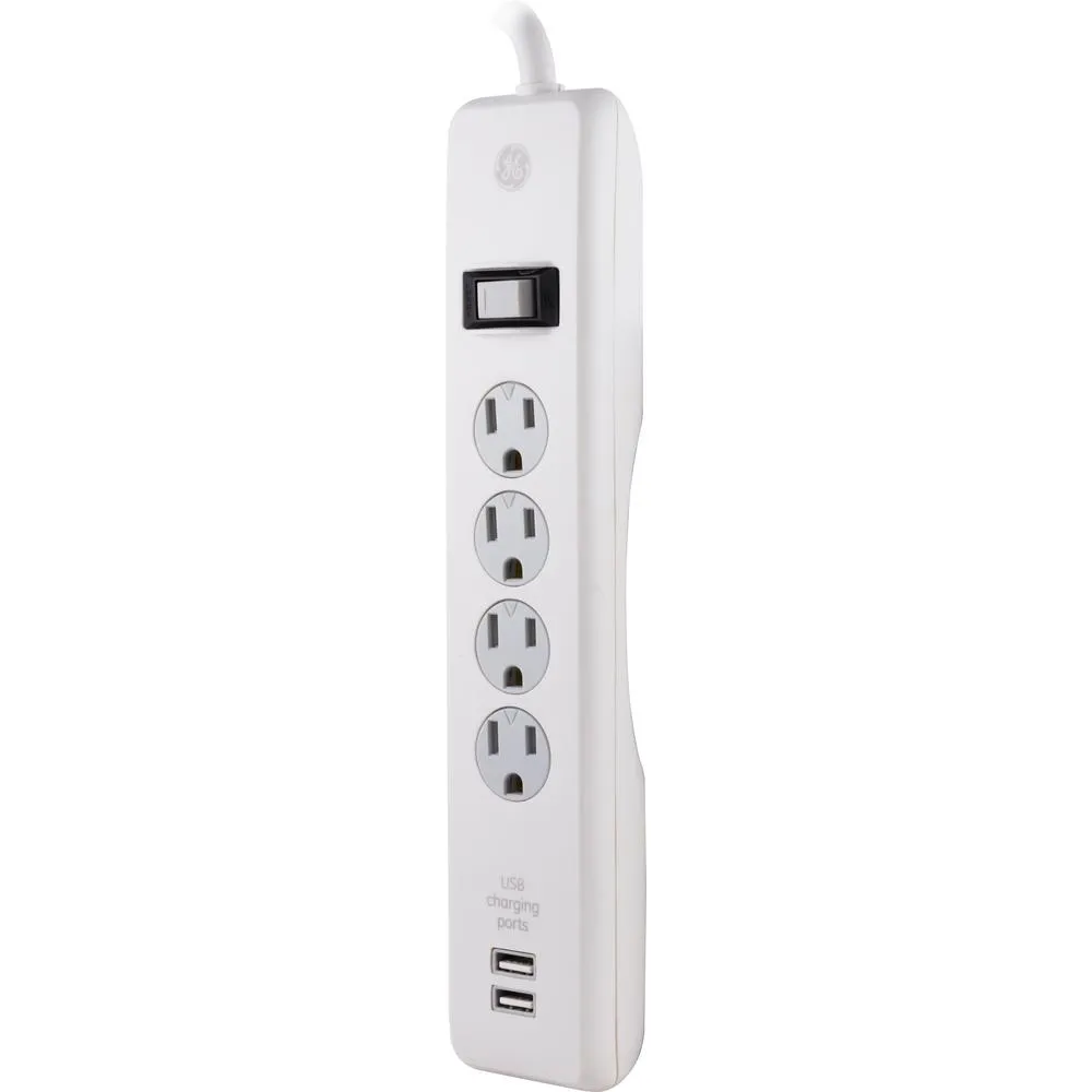 GE 4-Outlet 2 USB Port Surge Protector with 6 Foot Cord