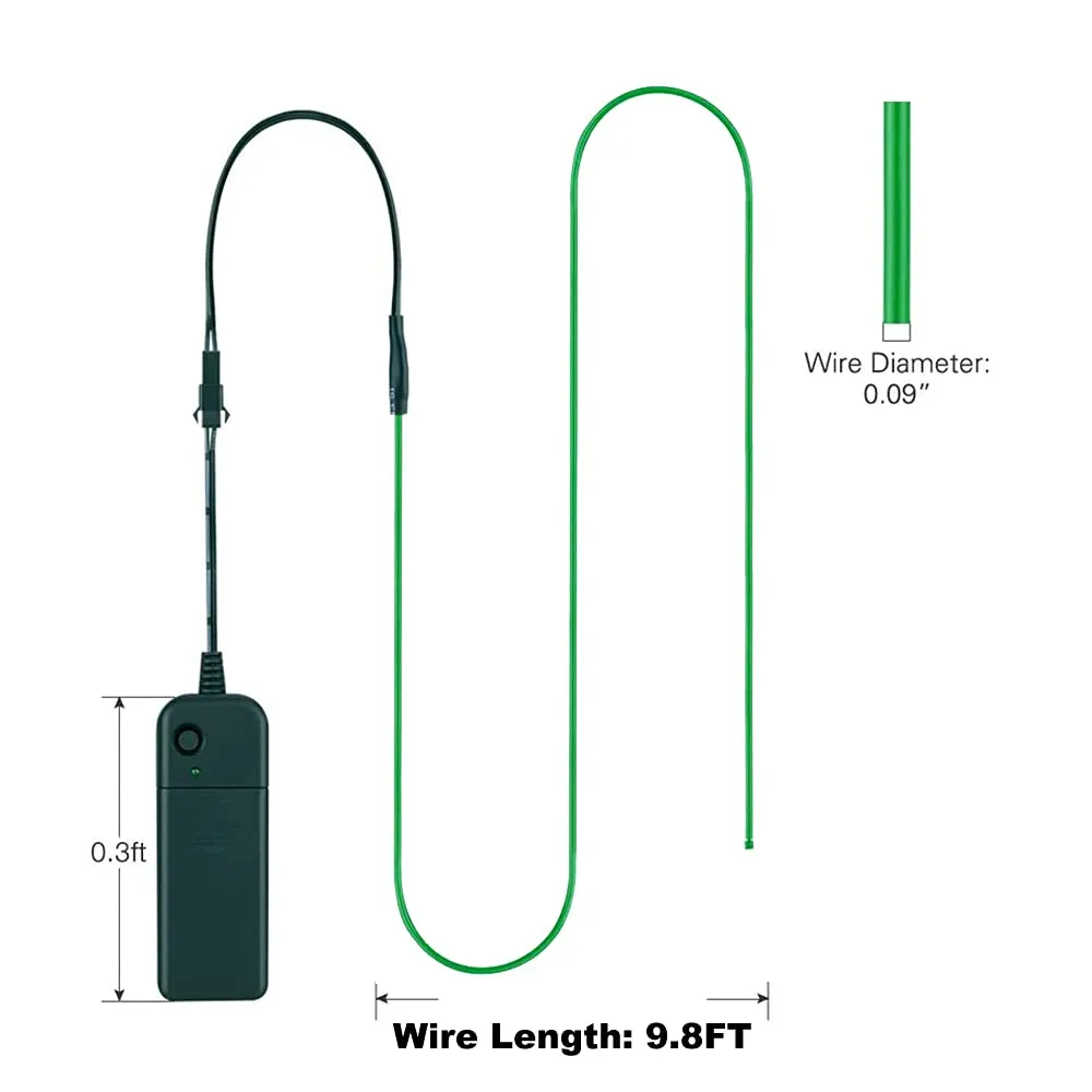 Green Exterior Rope Lights 9.8ft/3m EL Wire DIY Glowing Flexible Wire Light Electroluminescent Wire Light Kit