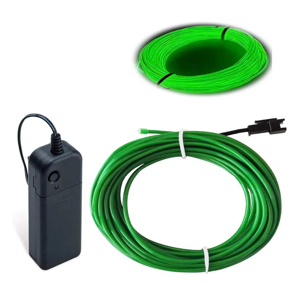 Green Exterior Rope Lights 9.8ft/3m EL Wire DIY Glowing Flexible Wire Light Electroluminescent Wire Light Kit