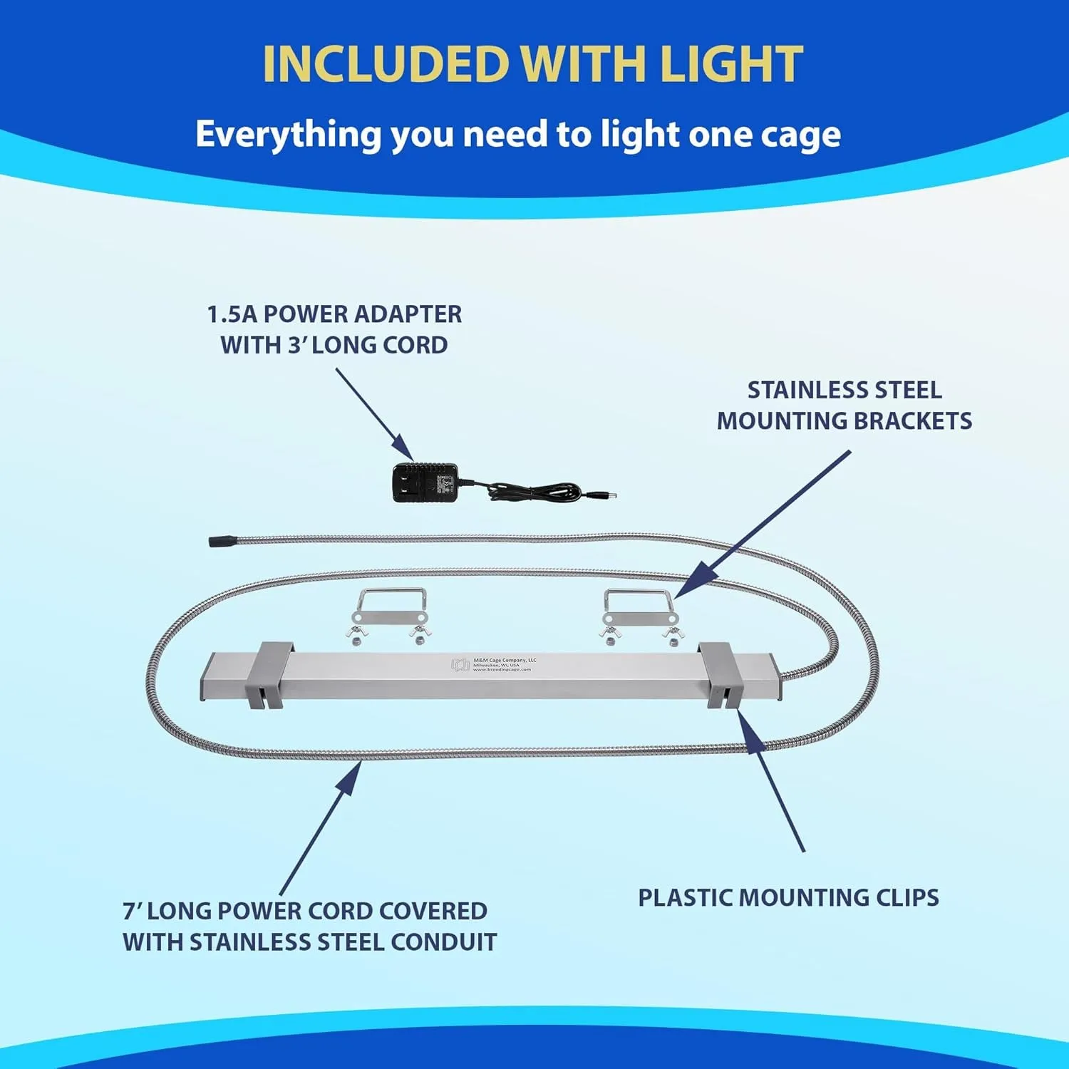 Happybird Lighting Bird Cage Light with Chew Guard - Full Spectrum LED Pet Light - Simulates Natural Environment - Safe for Hookbill Birds – Easy to Install - (18" Long)