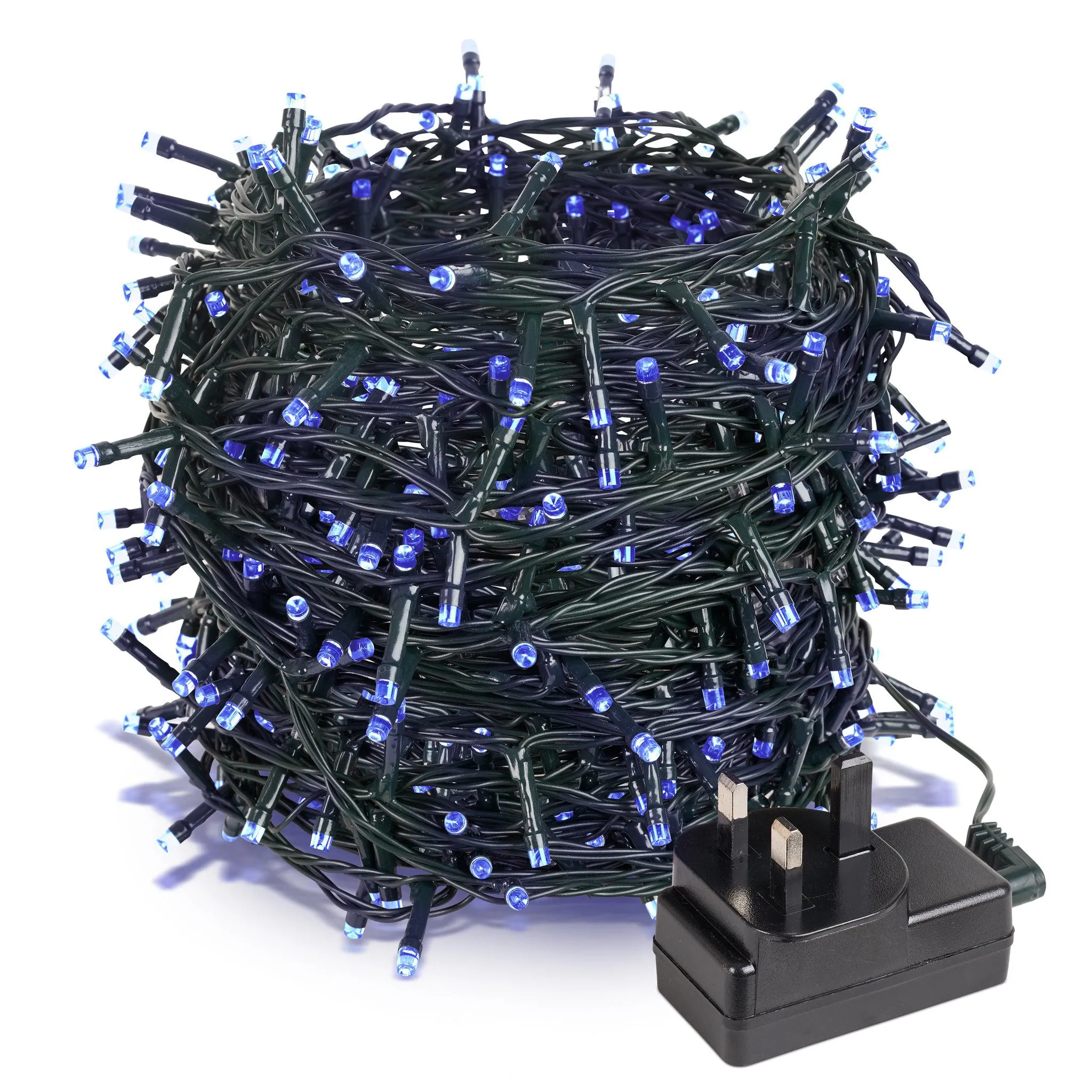 Indoor/Outdoor 8 Function LED Waterproof Fairy Lights with Green Cable (300 Lights - 25M Cable) - Blue