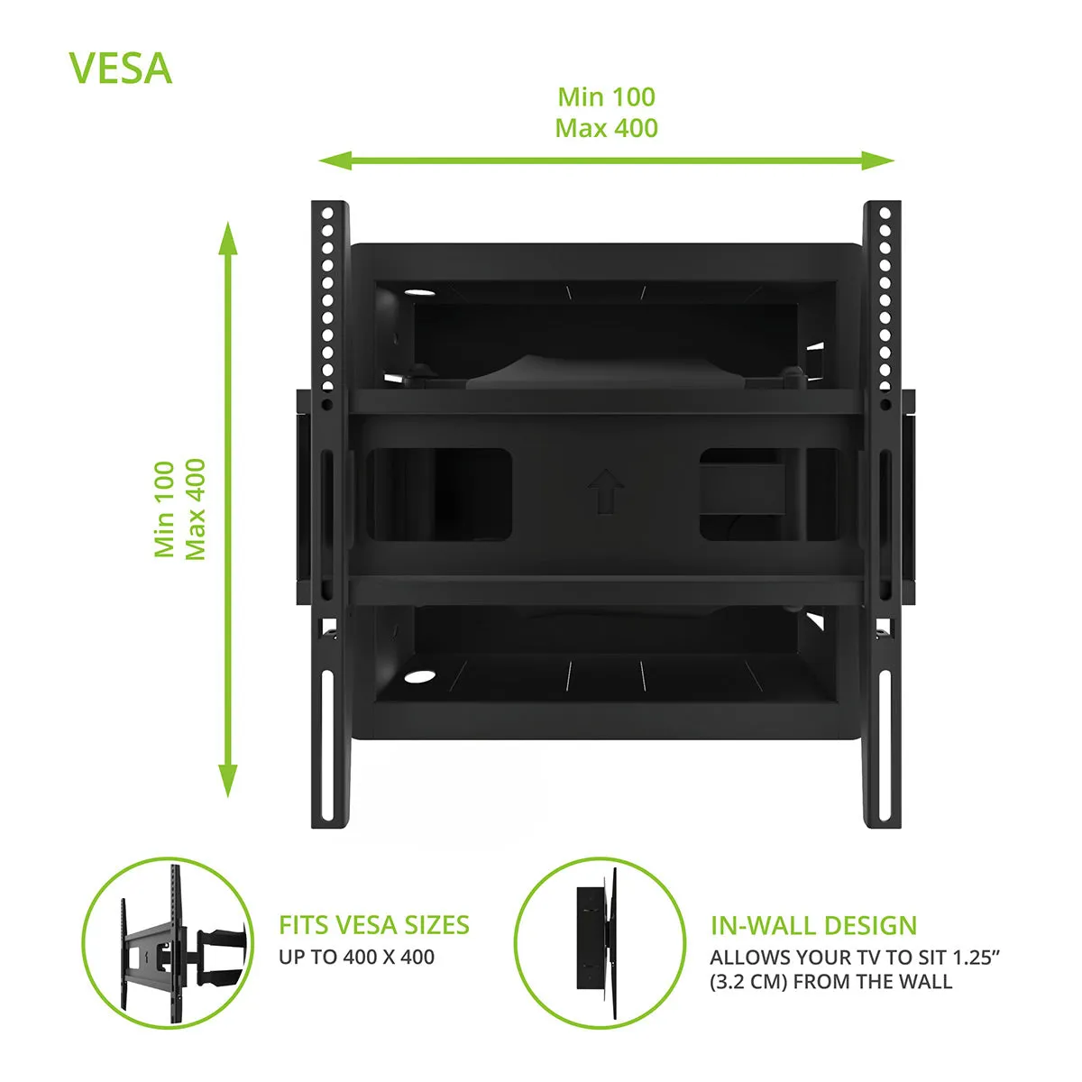 Kanto R300 Recessed In-Wall Full-Motion Mount for 32" - 55" TVs