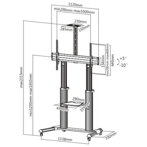 Large Screen Premium Telescopic Extra Heavy Duty Steel Tv Stand (Aluminium) - SH 666TW ((Fits Most 60" ~ 100" Screen, Weight Capacity 100kg, Max VESA 1000×600)