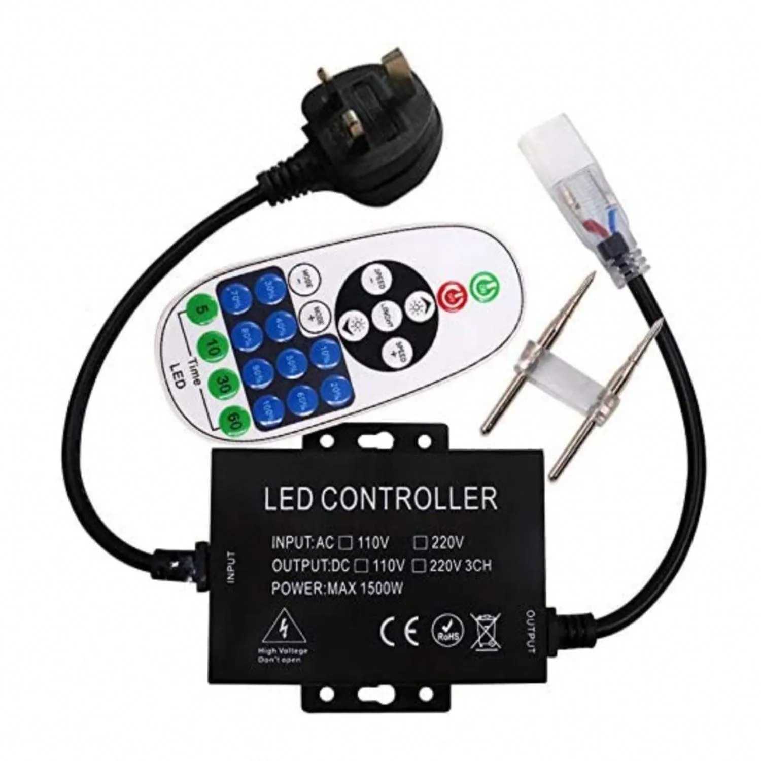 LED Neon Flex 220V 240V 8x16mm 23-Key RF Remote Control 1500W Dimmer Transformer for Brightness Adjustment