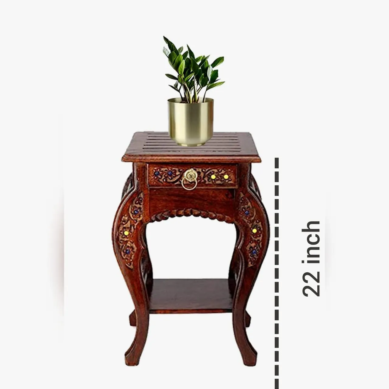 MITRIA TRADERS Wooden Antique Look Natural Wood with Drawer Storage for Living Room Bedroom Side end Table || Brown(height 21 inch)