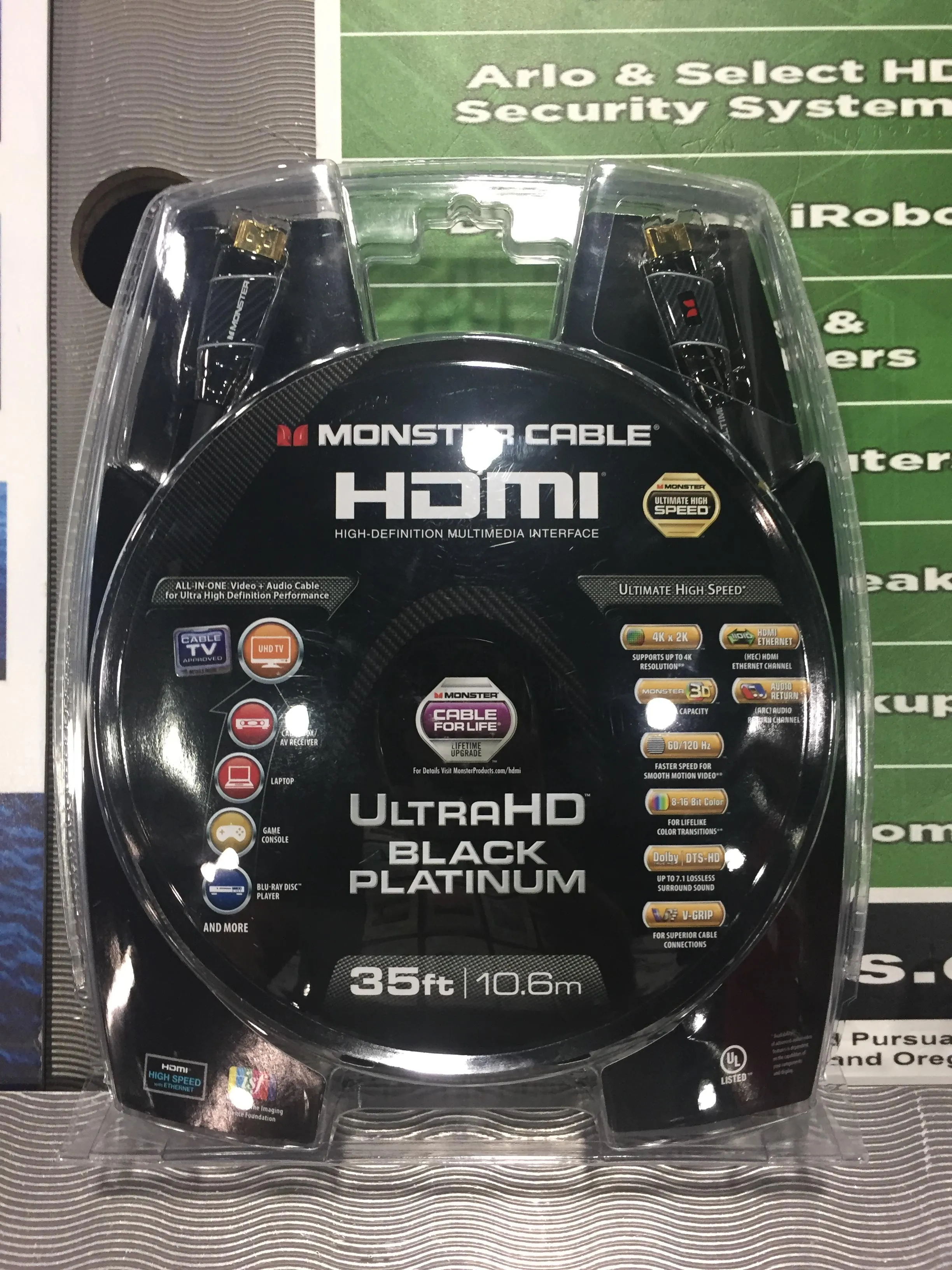 Monster Black Platinum Ultra HD High Speed HDMI Cable with Ethernet - 35 ft., ., 27Gbps, 60/120HZ, 8-16 Bit