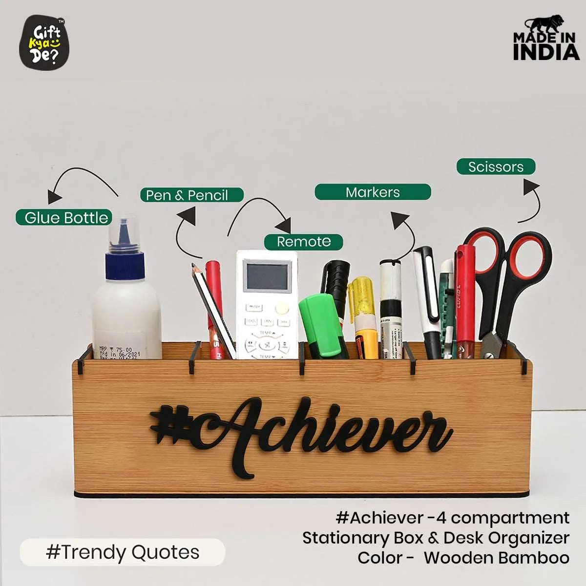 Motivational Desk Organizer | 4 Compartments | Desk Accessories