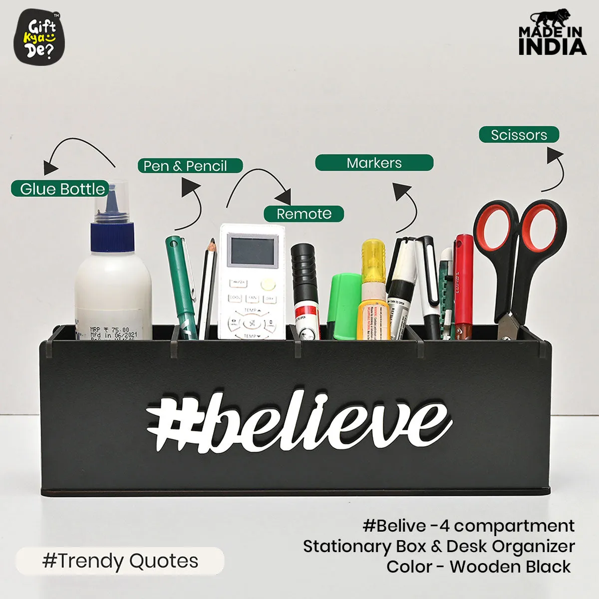 Motivational Desk Organizer | 4 Compartments | Desk Accessories