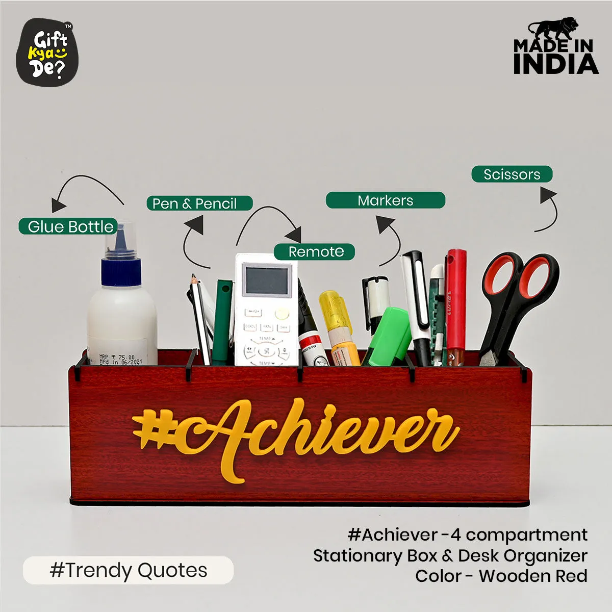 Motivational Desk Organizer | 4 Compartments | Desk Accessories