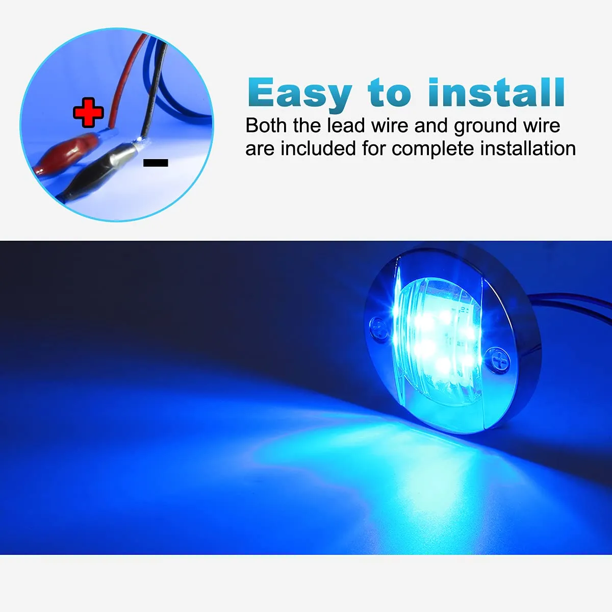 Partsam 10Pcs 3" LED Round Stern Transom Anchor Lights, Clear Lens Blue Led Round Interior Compartment and cockpit courtesy lights, Chrome Sealed Outdoors Sport Boat Outfitting Navigation Lights