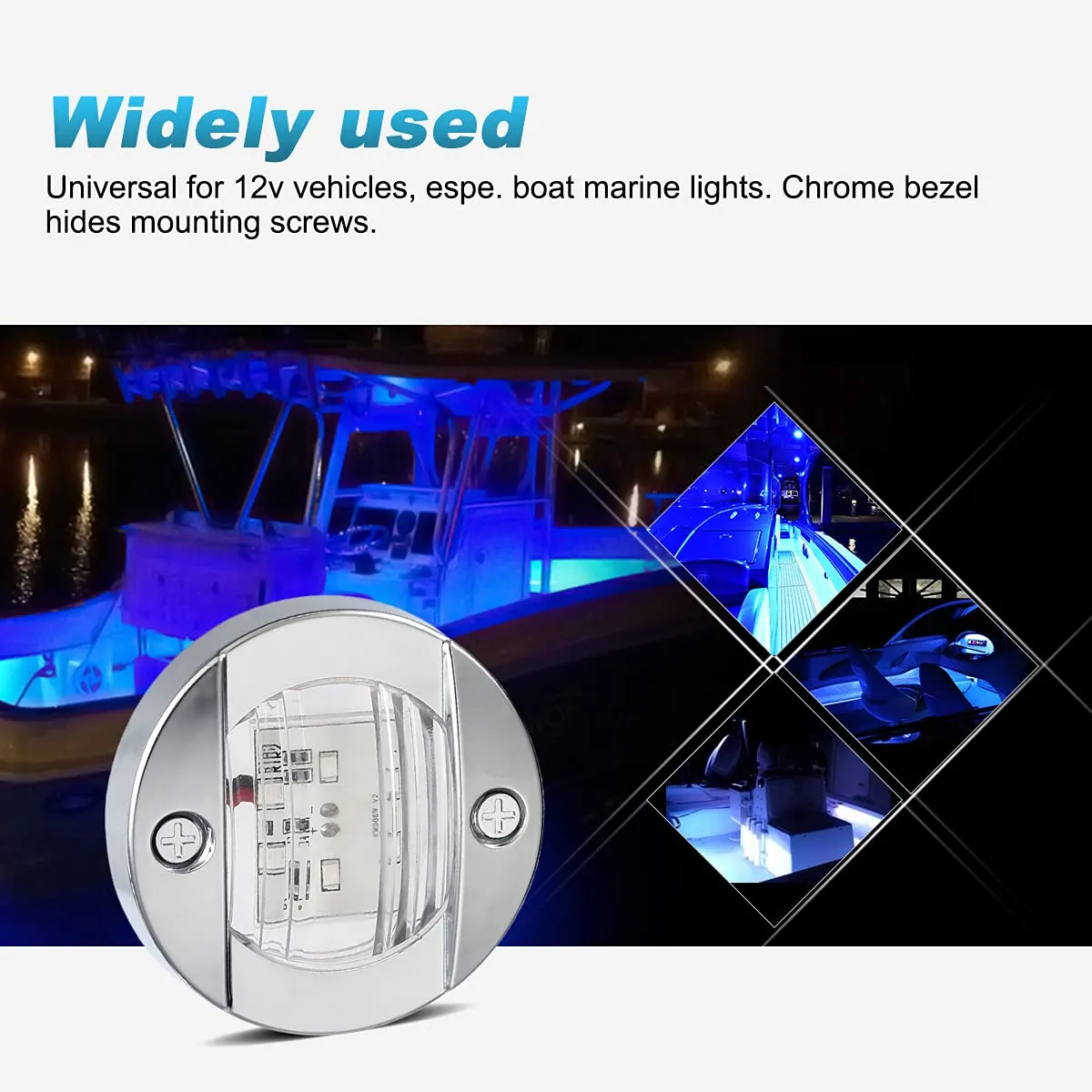 Partsam 10Pcs 3" LED Round Stern Transom Anchor Lights, Clear Lens Blue Led Round Interior Compartment and cockpit courtesy lights, Chrome Sealed Outdoors Sport Boat Outfitting Navigation Lights