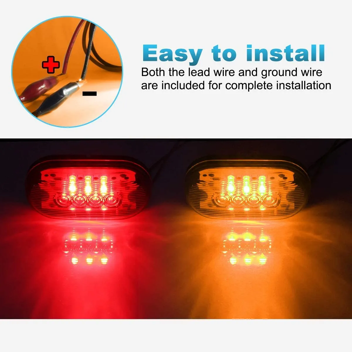 Partsam 12x 4 Inch Oblong Led Marker Lights 10 Diodes Black Base 4" Rectangular Rectangle LED Trailer Clearance and Side Marker Lights Truck Trailer RV Camper Motorhome Light Lamps 12V (5Amber 7Red)