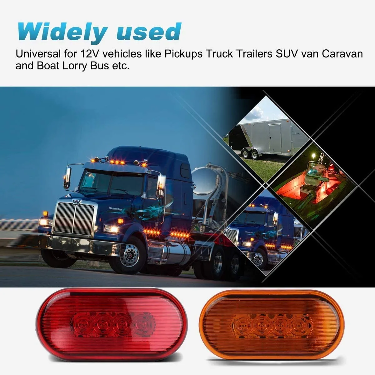 Partsam 12x 4 Inch Oblong Led Marker Lights 10 Diodes Black Base 4" Rectangular Rectangle LED Trailer Clearance and Side Marker Lights Truck Trailer RV Camper Motorhome Light Lamps 12V (5Amber 7Red)